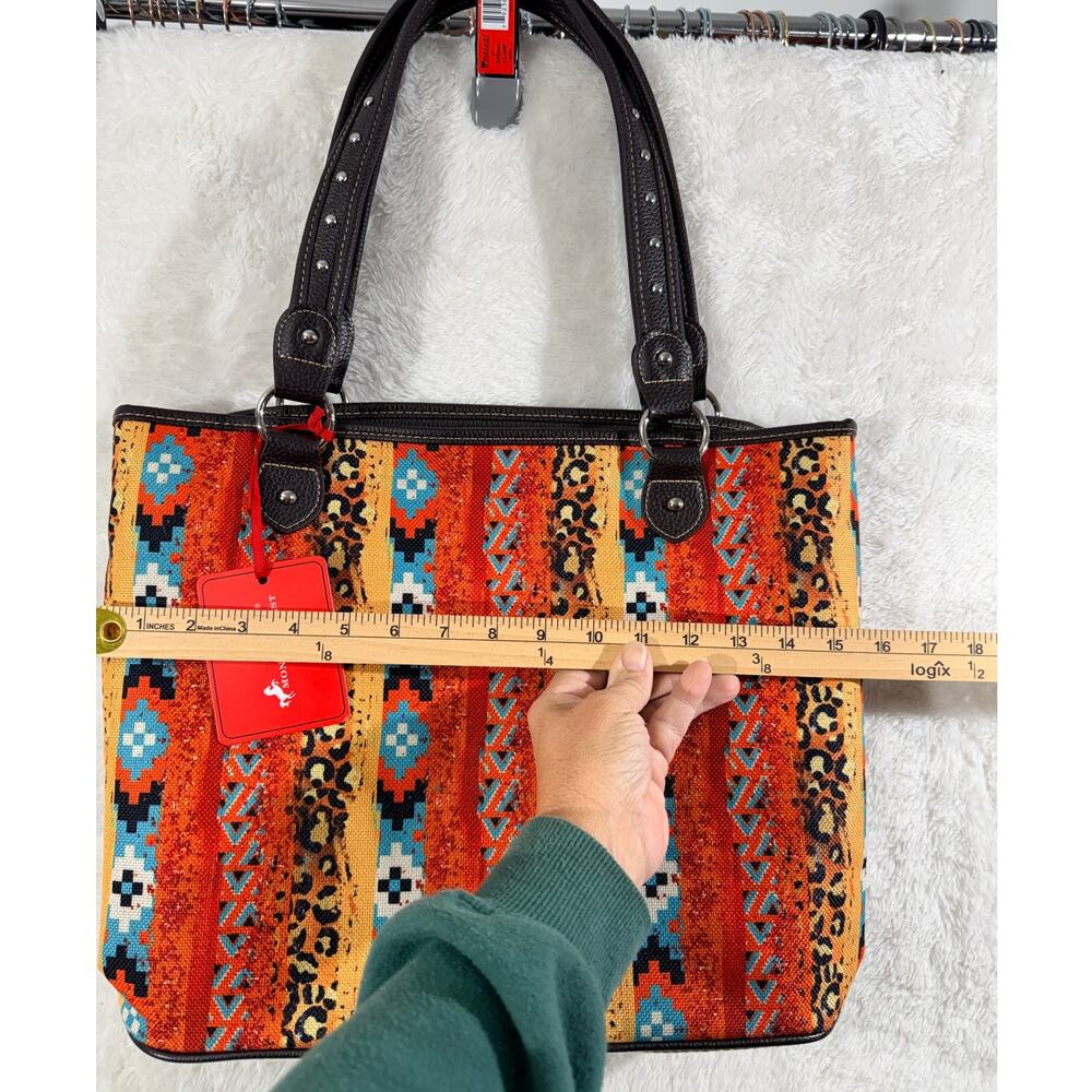 Montana West Tote Bag Aztec reversible print NWT Leopard accents mult pkts